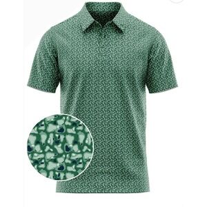 Fore Fathers Green All-Over-Print Golfing‎ Dad Polo Stretch Performance Sz 3XL
